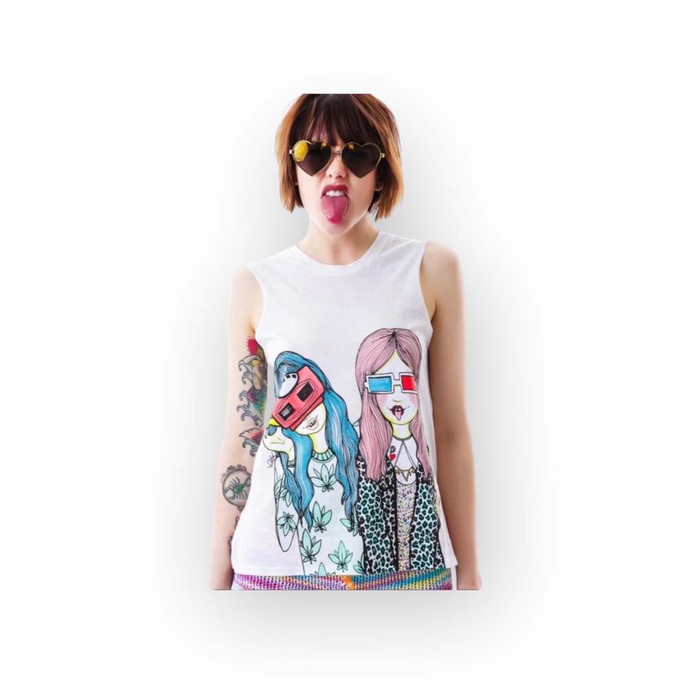 VHTF: Valfre ☻ Vision Girls Weed 3D Muscle Tee ☻ Hand Drawn Indie Designer ☻︎ S - Picture 14 of 16